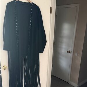 SHEIN Black Fringe Longline Jacket